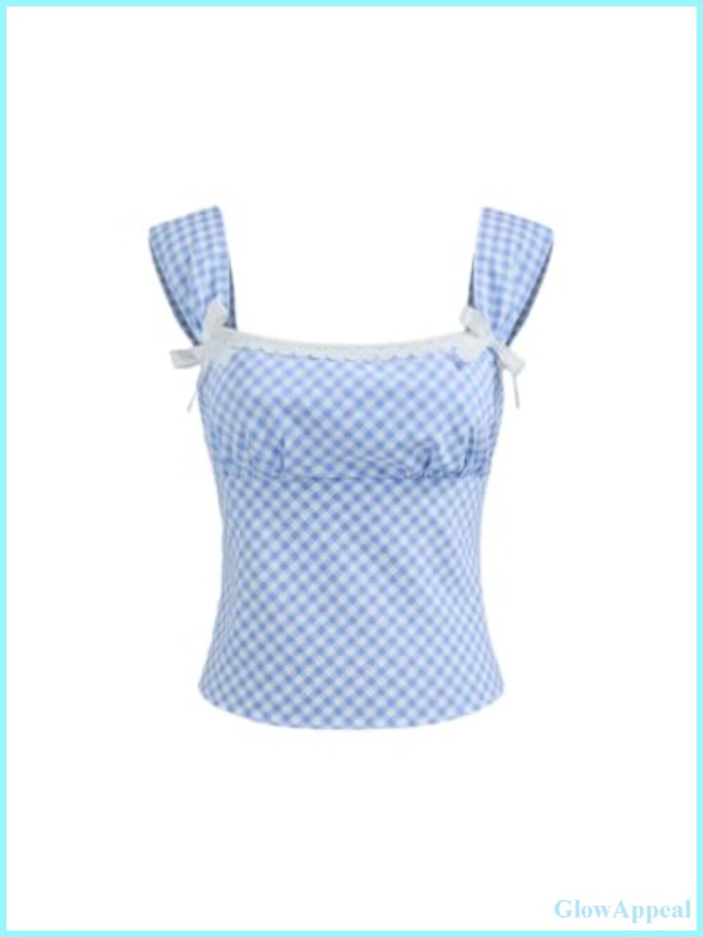 Gingham Lace Trim Crop Tank Top Square Neck Corset Sleeveless Cami